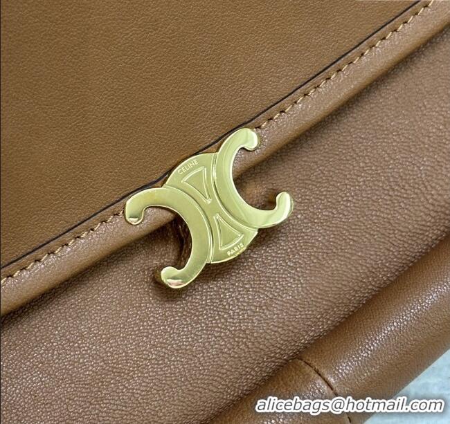 Shop Discount Celine Halfmoon Soft Triomphe Bag in Supple Shiny Lambskin 124142 Tan 2025