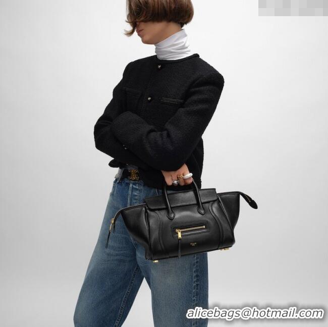 Luxury Cheap Celine Small New Luggage in Supple Shiny Lambskin 124213 Black 2025