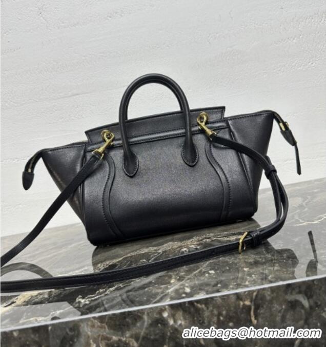 Luxury Cheap Celine Small New Luggage in Supple Shiny Lambskin 124213 Black 2025