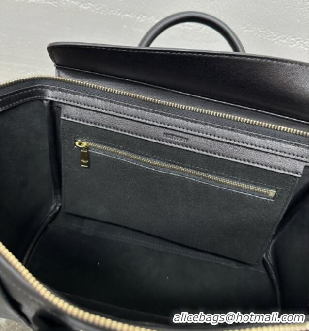 Luxury Cheap Celine Small New Luggage in Supple Shiny Lambskin 124213 Black 2025
