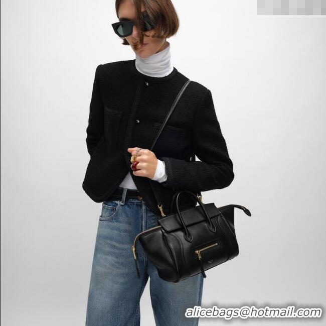 Luxury Cheap Celine Small New Luggage in Supple Shiny Lambskin 124213 Black 2025