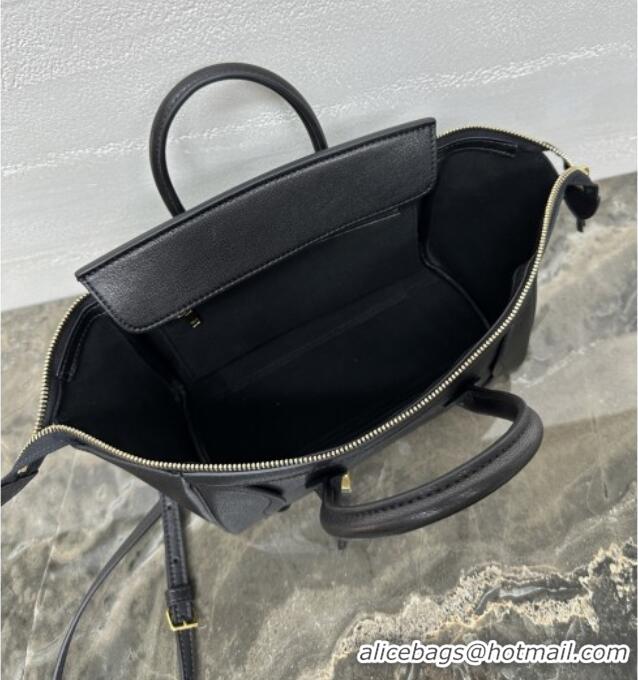Luxury Cheap Celine Small New Luggage in Supple Shiny Lambskin 124213 Black 2025