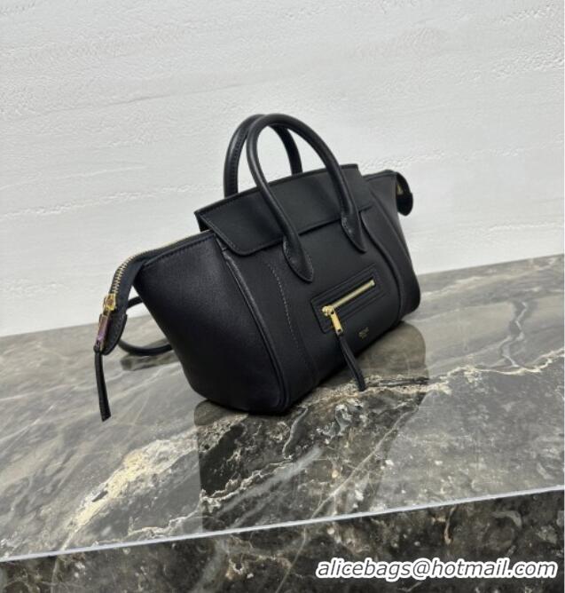 Luxury Cheap Celine Small New Luggage in Supple Shiny Lambskin 124213 Black 2025