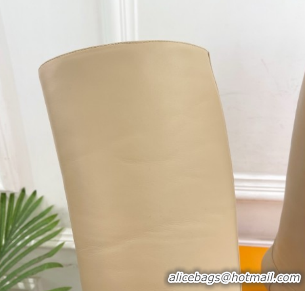 Top Grade Louis Vuitton 6AM Heel High Boots 5.5cm in Calf Leather with Back Strap Beige 1AIUOR 1021141