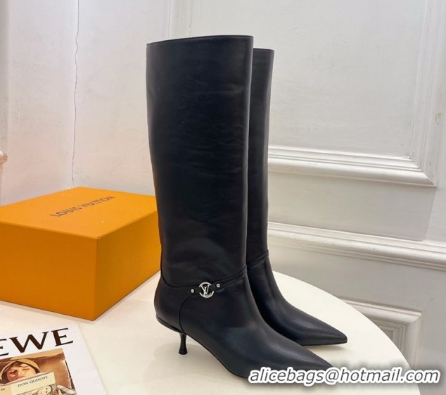 Unique Style Louis Vuitton 6AM Heel High Boots 5.5cm in Calf Leather with Back Strap Black 1AIUOR 1021145