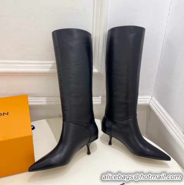 Unique Style Louis Vuitton 6AM Heel High Boots 5.5cm in Calf Leather with Back Strap Black 1AIUOR 1021145