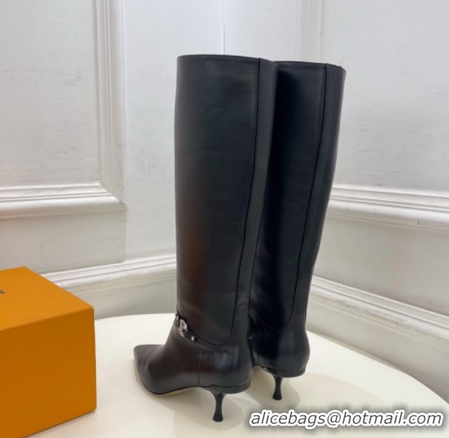 Unique Style Louis Vuitton 6AM Heel High Boots 5.5cm in Calf Leather with Back Strap Black 1AIUOR 1021145