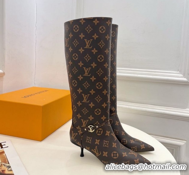 Luxurious Louis Vuitton 6AM Heel High Boots 5.5cm in Monogram Canvas with Back Strap 1AIUOR 1021143