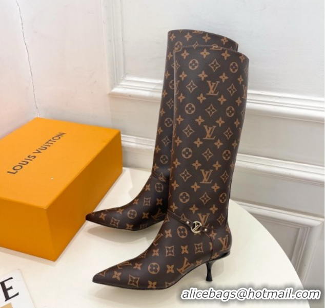 Luxurious Louis Vuitton 6AM Heel High Boots 5.5cm in Monogram Canvas with Back Strap 1AIUOR 1021143