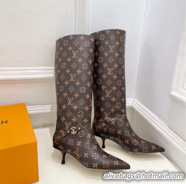 Luxurious Louis Vuitton 6AM Heel High Boots 5.5cm in Monogram Canvas with Back Strap 1AIUOR 1021143