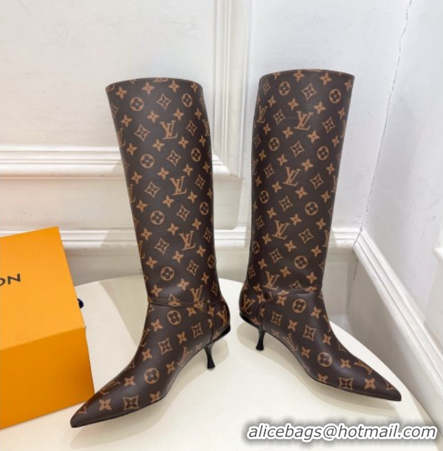 Luxurious Louis Vuitton 6AM Heel High Boots 5.5cm in Monogram Canvas with Back Strap 1AIUOR 1021143