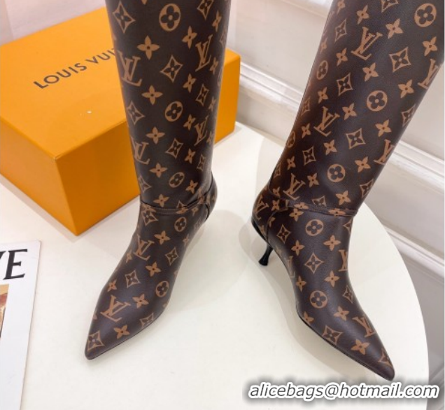 Luxurious Louis Vuitton 6AM Heel High Boots 5.5cm in Monogram Canvas with Back Strap 1AIUOR 1021143