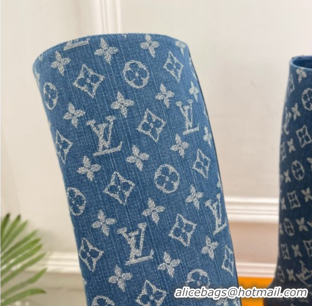 Classic Hot Louis Vuitton 6AM Heel High Boots 5.5cm in Monogram Denim with Back Strap Blue 1AIUOR 1021142