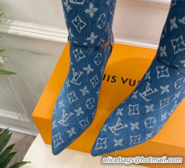 Classic Hot Louis Vuitton 6AM Heel High Boots 5.5cm in Monogram Denim with Back Strap Blue 1AIUOR 1021142