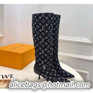 Good Looking Louis Vuitton 6AM Heel High Boots 5.5cm in Monogram Denim with Back Strap Black 1AIUOR 1021144