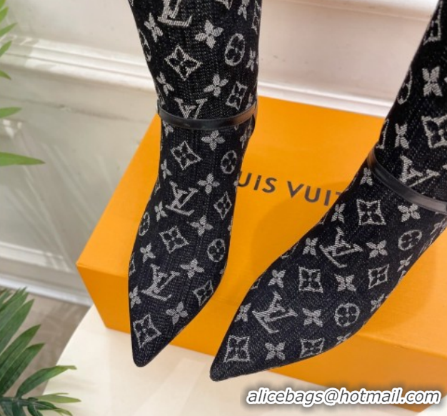 Good Looking Louis Vuitton 6AM Heel High Boots 5.5cm in Monogram Denim with Back Strap Black 1AIUOR 1021144