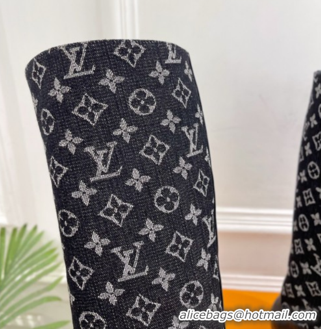 Good Looking Louis Vuitton 6AM Heel High Boots 5.5cm in Monogram Denim with Back Strap Black 1AIUOR 1021144