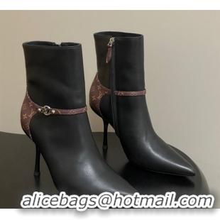 Good Quality Louis Vuitton 6AM Heel Ankle Boots 9.5cm in Monogram Canvas and Leather with Back Strap Black 1AIUOR 102114