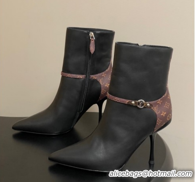 Good Quality Louis Vuitton 6AM Heel Ankle Boots 9.5cm in Monogram Canvas and Leather with Back Strap Black 1AIUOR 102114