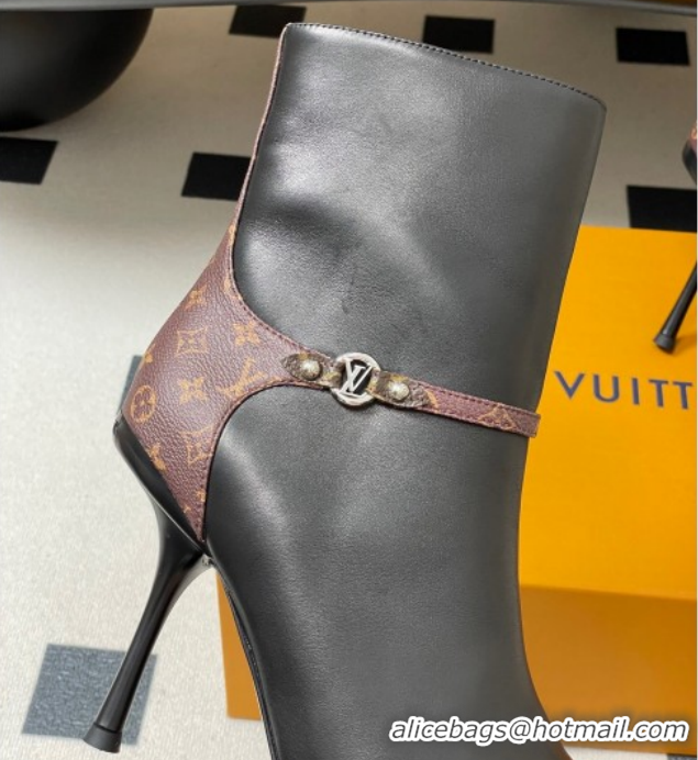 Good Quality Louis Vuitton 6AM Heel Ankle Boots 9.5cm in Monogram Canvas and Leather with Back Strap Black 1AIUOR 102114