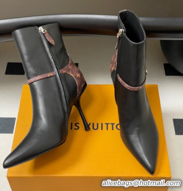 Good Quality Louis Vuitton 6AM Heel Ankle Boots 9.5cm in Monogram Canvas and Leather with Back Strap Black 1AIUOR 102114