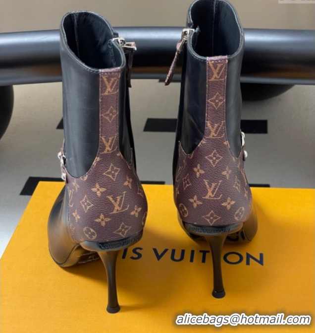 Good Quality Louis Vuitton 6AM Heel Ankle Boots 9.5cm in Monogram Canvas and Leather with Back Strap Black 1AIUOR 102114