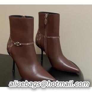 Pretty Style Louis Vuitton 6AM Heel Ankle Boots 9.5cm in Monogram Canvas and Leather with Back Strap Brown 1AIUOR 102114