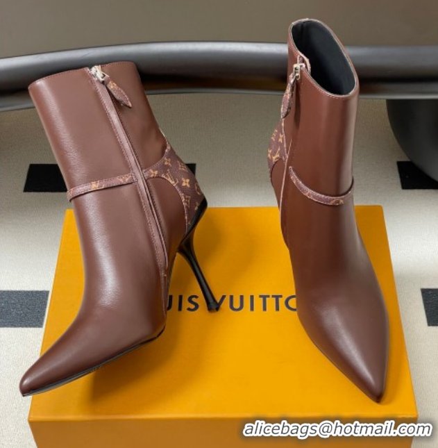 Pretty Style Louis Vuitton 6AM Heel Ankle Boots 9.5cm in Monogram Canvas and Leather with Back Strap Brown 1AIUOR 102114