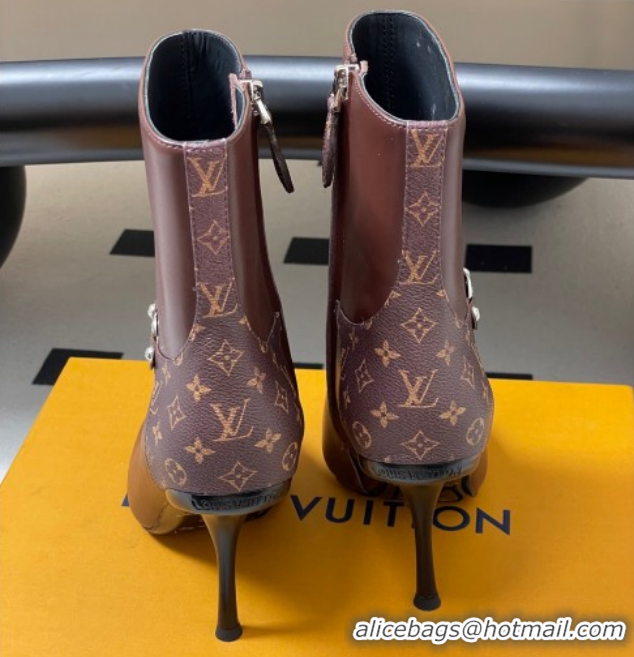 Pretty Style Louis Vuitton 6AM Heel Ankle Boots 9.5cm in Monogram Canvas and Leather with Back Strap Brown 1AIUOR 102114