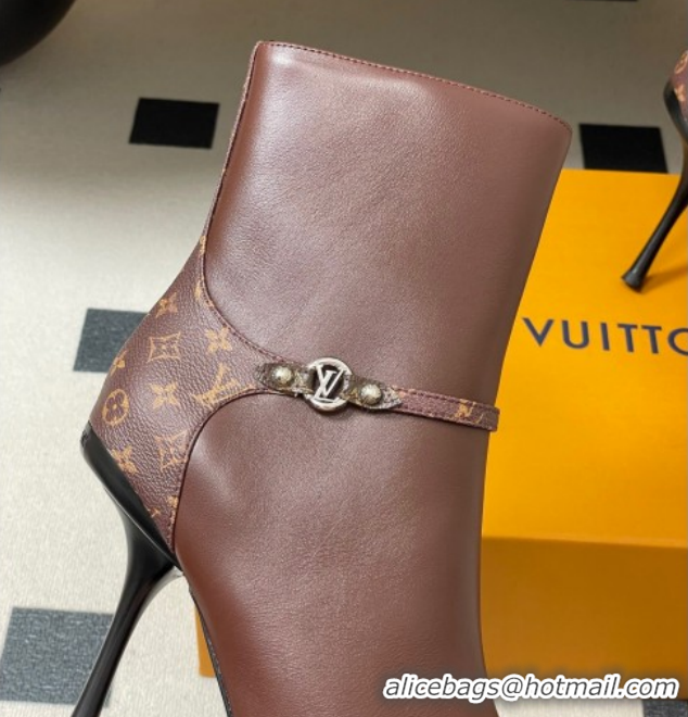 Pretty Style Louis Vuitton 6AM Heel Ankle Boots 9.5cm in Monogram Canvas and Leather with Back Strap Brown 1AIUOR 102114