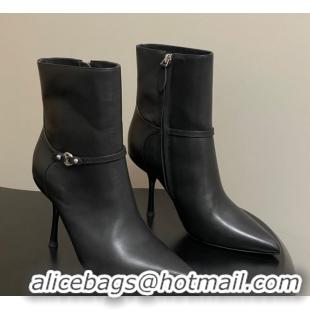 Grade Quality Louis Vuitton 6AM Heel Ankle Boots 9.5cm in Calf Leather with Back Strap Black 1AIUOR 1021150