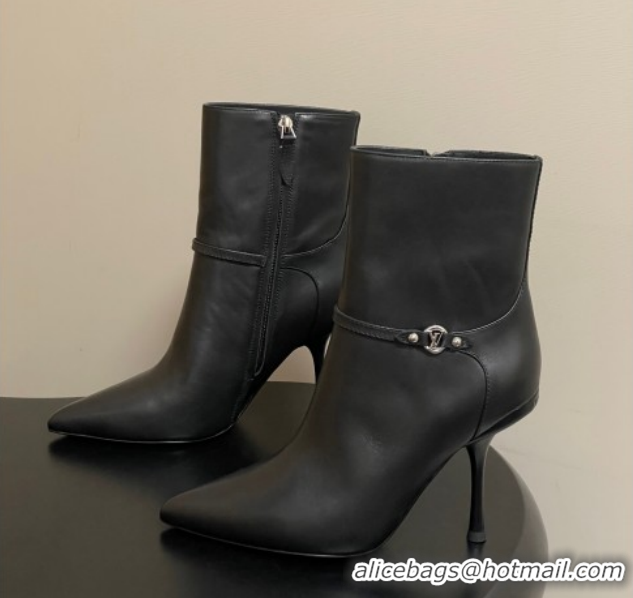 Grade Quality Louis Vuitton 6AM Heel Ankle Boots 9.5cm in Calf Leather with Back Strap Black 1AIUOR 1021150