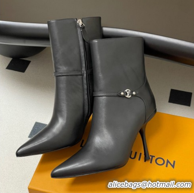 Grade Quality Louis Vuitton 6AM Heel Ankle Boots 9.5cm in Calf Leather with Back Strap Black 1AIUOR 1021150