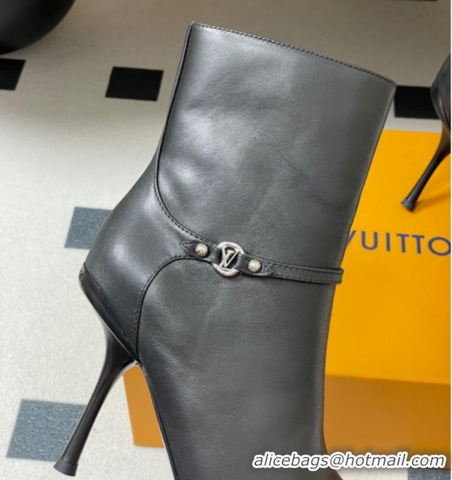 Grade Quality Louis Vuitton 6AM Heel Ankle Boots 9.5cm in Calf Leather with Back Strap Black 1AIUOR 1021150