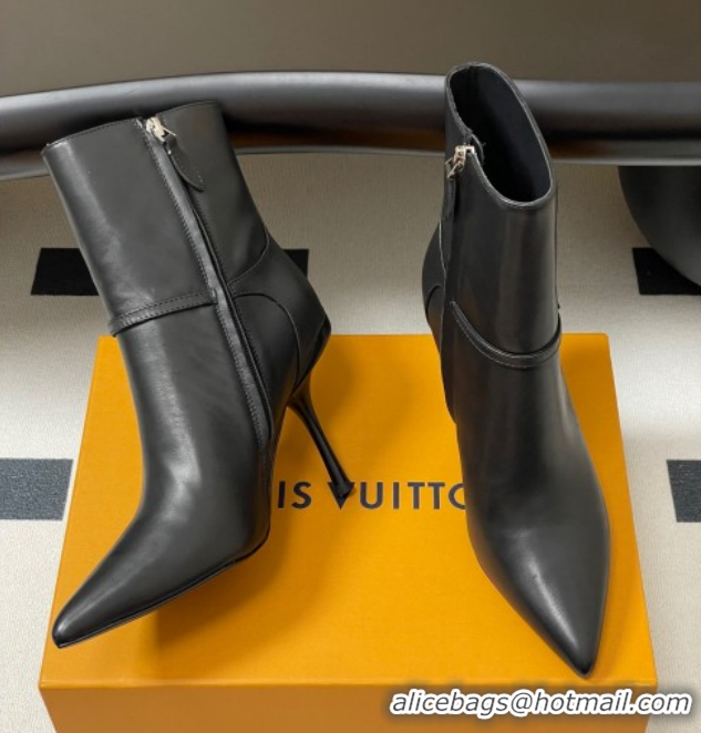 Grade Quality Louis Vuitton 6AM Heel Ankle Boots 9.5cm in Calf Leather with Back Strap Black 1AIUOR 1021150