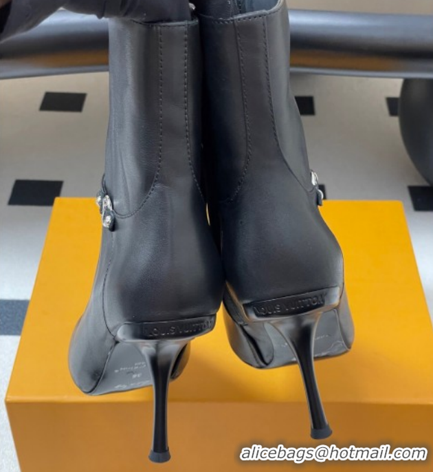 Grade Quality Louis Vuitton 6AM Heel Ankle Boots 9.5cm in Calf Leather with Back Strap Black 1AIUOR 1021150