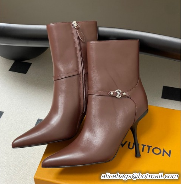 Purchase Louis Vuitton 6AM Heel Ankle Boots 9.5cm in Calf Leather with Back Strap Brown 1AIUOR 1021151