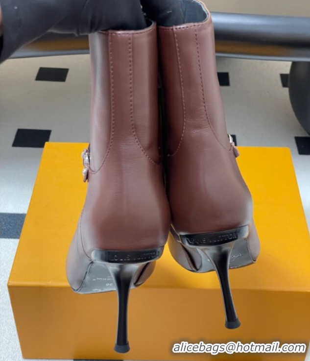 Purchase Louis Vuitton 6AM Heel Ankle Boots 9.5cm in Calf Leather with Back Strap Brown 1AIUOR 1021151
