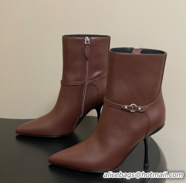 Purchase Louis Vuitton 6AM Heel Ankle Boots 9.5cm in Calf Leather with Back Strap Brown 1AIUOR 1021151