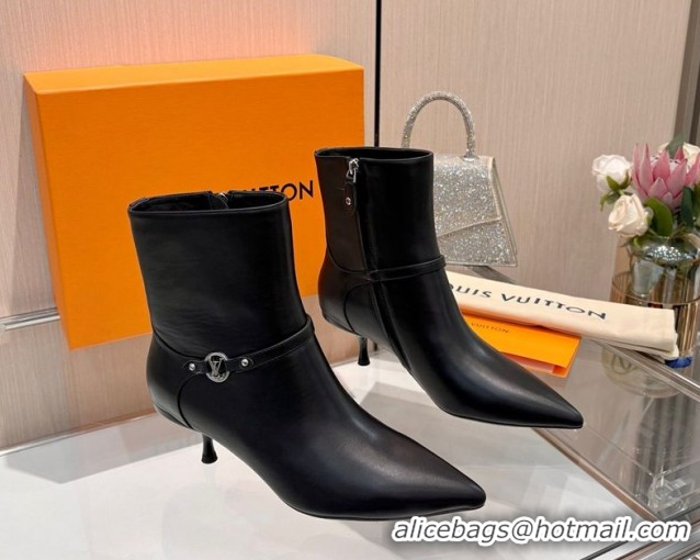 Top Grade Louis Vuitton 6AM Heel Ankle Boots 5.5cm in Calf Leather with Back Strap Black 1AIUOR 1021152