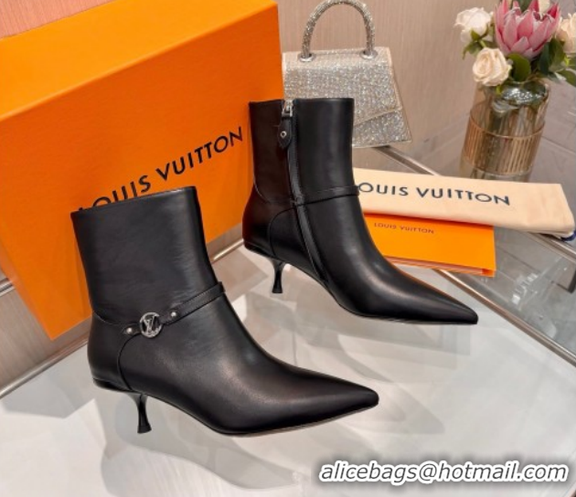 Top Grade Louis Vuitton 6AM Heel Ankle Boots 5.5cm in Calf Leather with Back Strap Black 1AIUOR 1021152