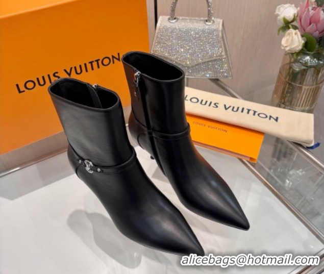 Top Grade Louis Vuitton 6AM Heel Ankle Boots 5.5cm in Calf Leather with Back Strap Black 1AIUOR 1021152