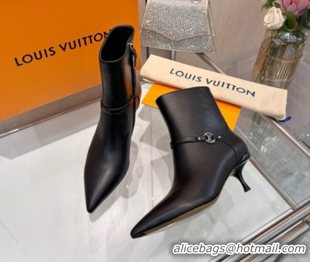 Top Grade Louis Vuitton 6AM Heel Ankle Boots 5.5cm in Calf Leather with Back Strap Black 1AIUOR 1021152