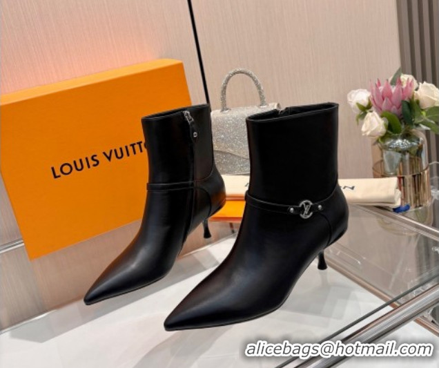 Top Grade Louis Vuitton 6AM Heel Ankle Boots 5.5cm in Calf Leather with Back Strap Black 1AIUOR 1021152