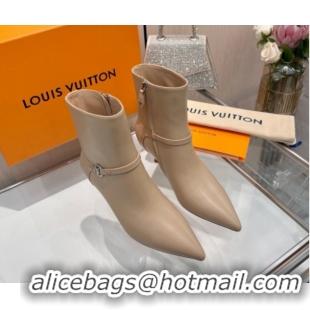 Good Looking Louis Vuitton 6AM Heel Ankle Boots 5.5cm in Calf Leather with Back Strap Beige 1AIUOR 1021155
