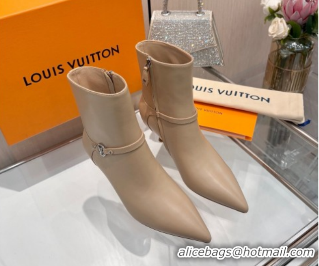 Good Looking Louis Vuitton 6AM Heel Ankle Boots 5.5cm in Calf Leather with Back Strap Beige 1AIUOR 1021155