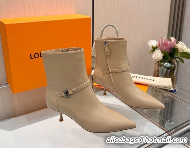Good Looking Louis Vuitton 6AM Heel Ankle Boots 5.5cm in Calf Leather with Back Strap Beige 1AIUOR 1021155