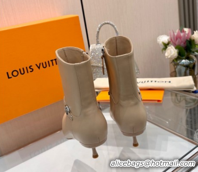 Good Looking Louis Vuitton 6AM Heel Ankle Boots 5.5cm in Calf Leather with Back Strap Beige 1AIUOR 1021155