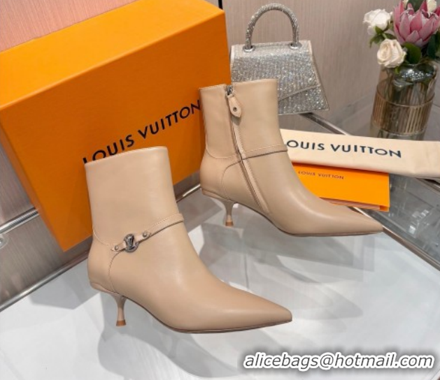 Good Looking Louis Vuitton 6AM Heel Ankle Boots 5.5cm in Calf Leather with Back Strap Beige 1AIUOR 1021155