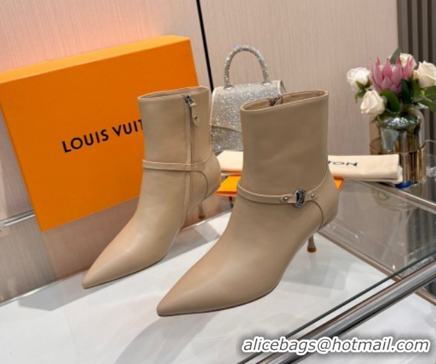 Good Looking Louis Vuitton 6AM Heel Ankle Boots 5.5cm in Calf Leather with Back Strap Beige 1AIUOR 1021155